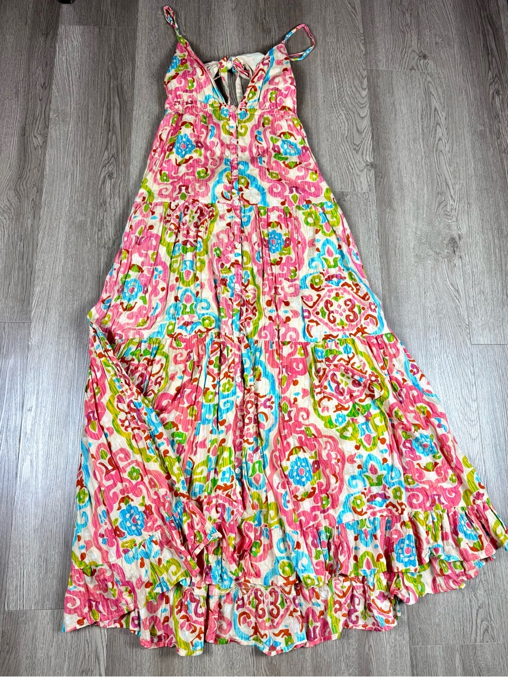 House of Harlow Boho Maxi Resort Dress Open Back Button Floral 100% Cotton MED - Picture 7 of 12